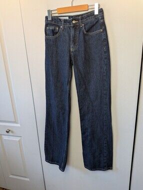 ZARA Straight Leg Women Jeans Dark Blue Size 0 Zip Button Closure 100% Cotton